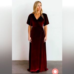 Mulberry colored velvet maxi dress.